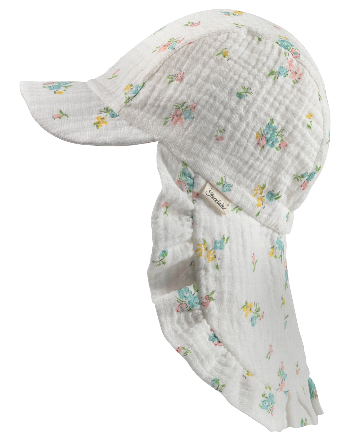 Schirmmütze BLÜMCHEN mit Nackenschutz in ecru