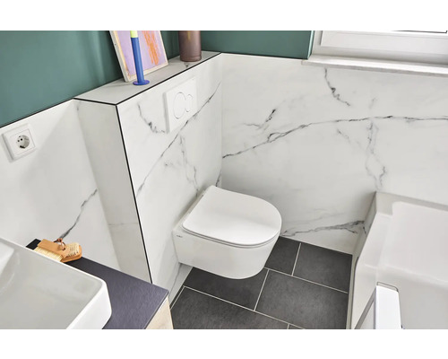 Jungborn wandclosetset ONE48, randloos, verkort, glanzend wit, met toiletzitting en softclose-mechanisme