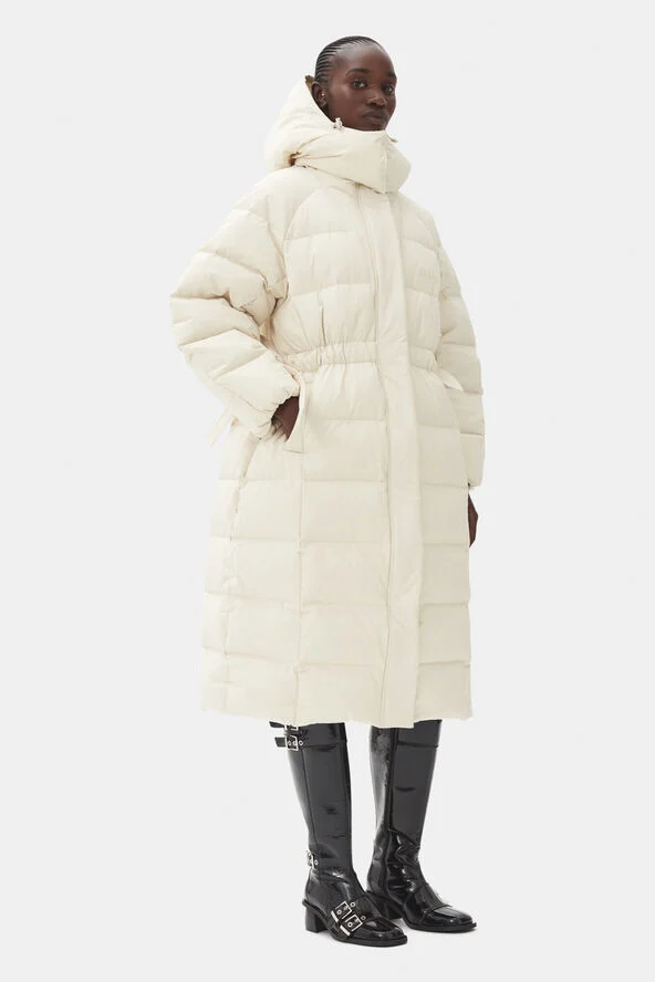 Ganni Tech Seersucker Puffer Coat Tofu