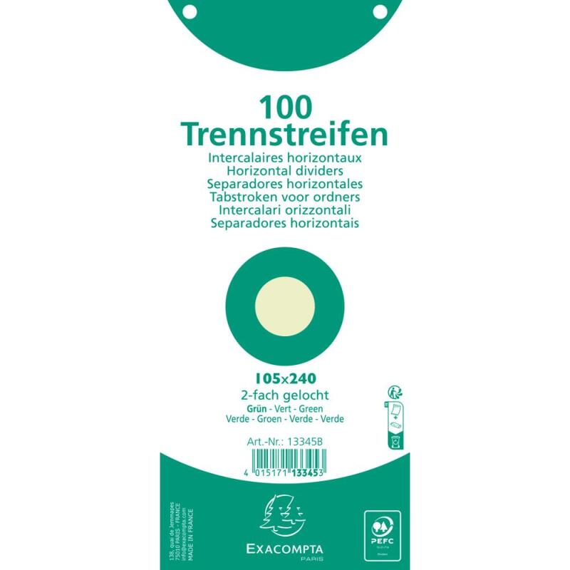 Paquet 100 fiches intercalaires horizontales unies perforées - 105x240mm