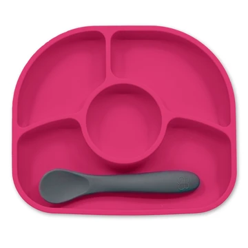 YÜMI ASSIETTE ET CUILLÈRE EN SILICONE ROSE - Ecru