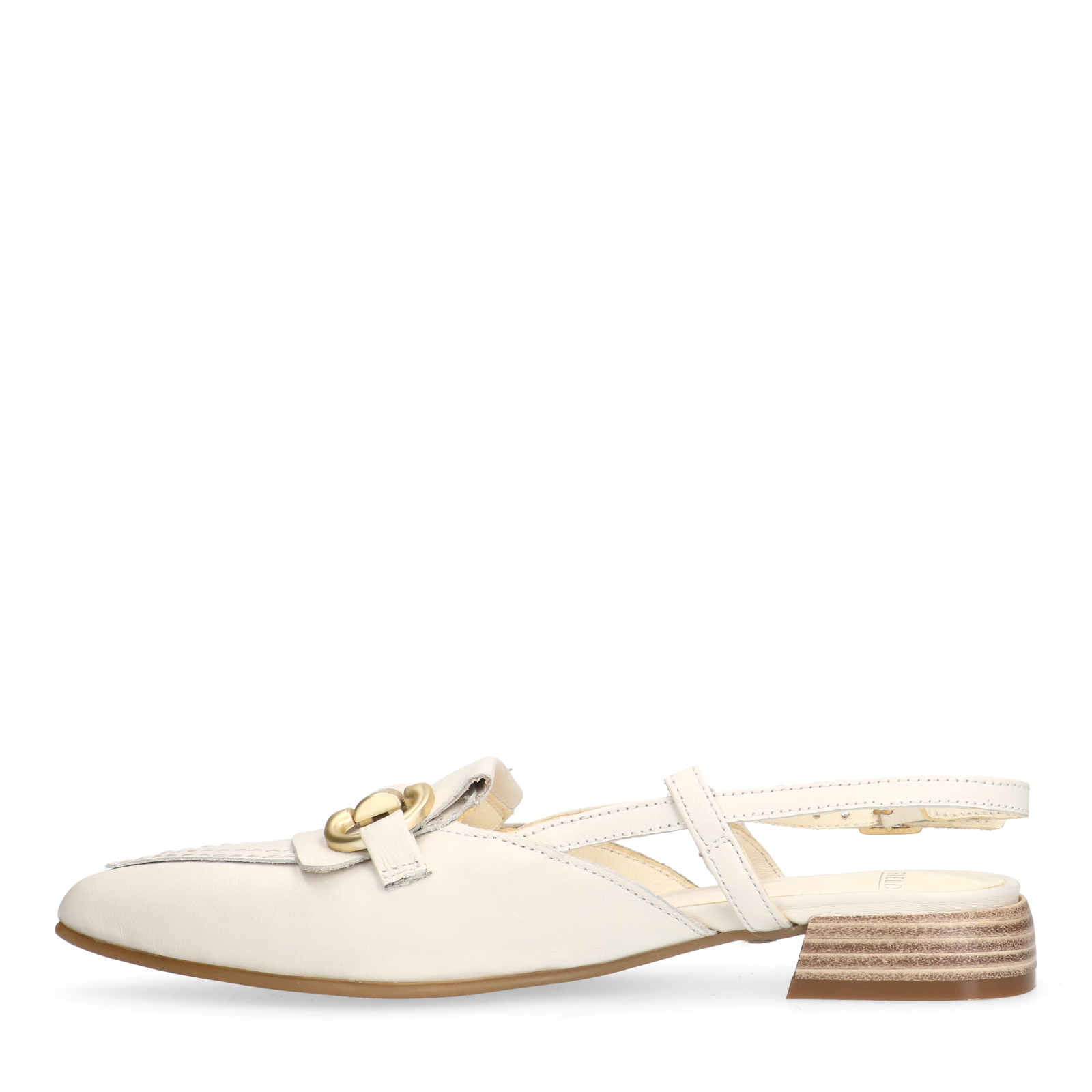 Witte leren slingbacks met goudkleurige chain