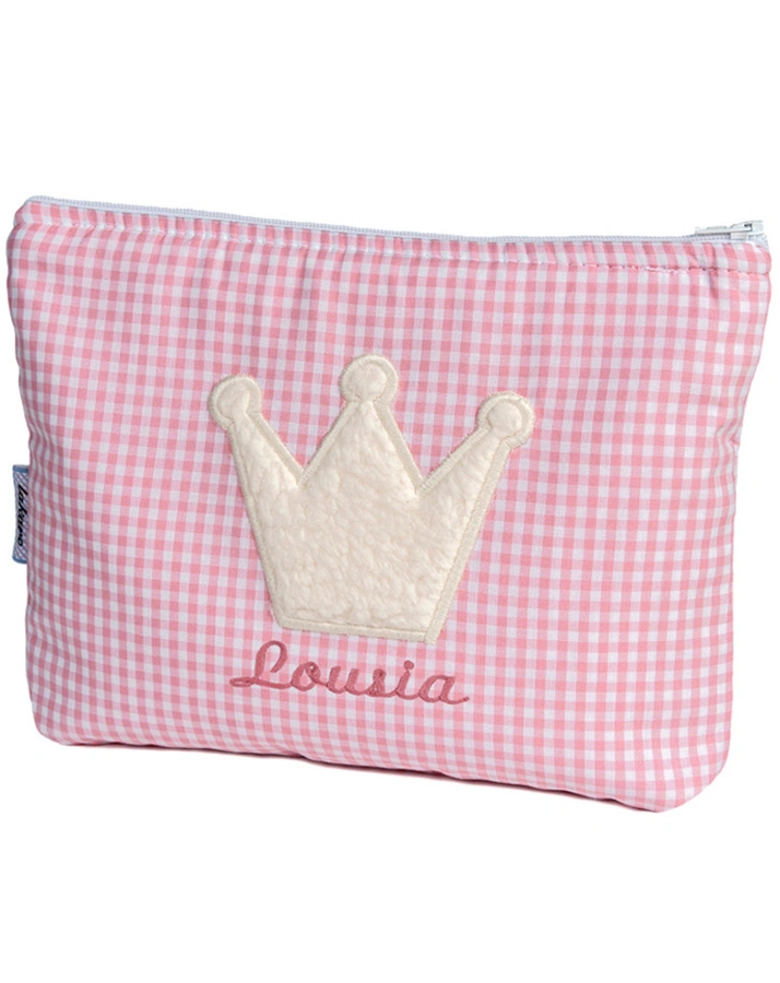 Personalisierte Kulturtasche KRONE rosa (Farbe: apfelgrün)