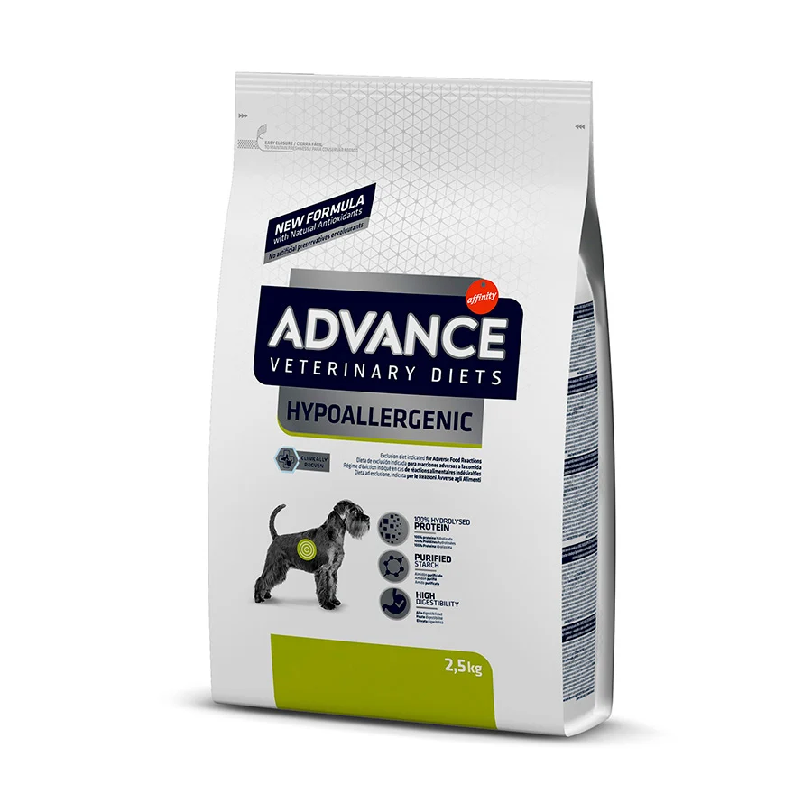 2,5 kg de ração hipoalergênica para cães da Advance Veterinary Diets