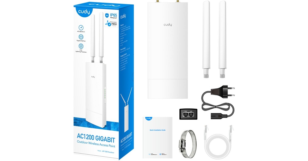 CudyAP1300 AC1200 WiFi Gigabit Outdoor Access Point  (Wit, PoE)