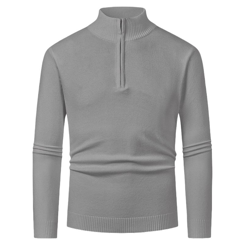 FORSETI - Gebreide top met lange mouwen en mockneck, effen en halve rits