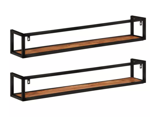 Étagères murales 2 pcs 110x17x17 cm bois massif d'acacia et fer