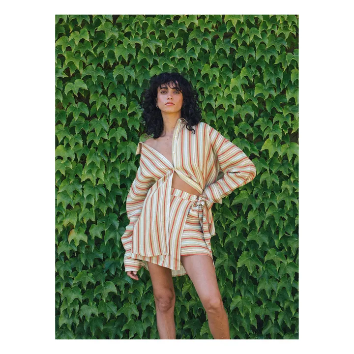 Soleil Soleil Jupe Portefeuille Zuri Rayures Lin | Beige
