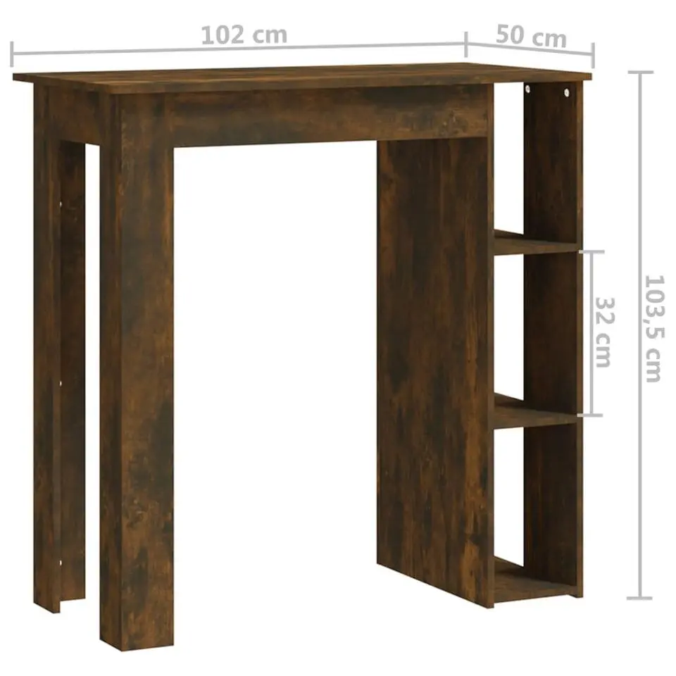 vidaXL - Bartafel met opbergruimte - Gerookt eiken - Bewerkt hout - 102x50 cm