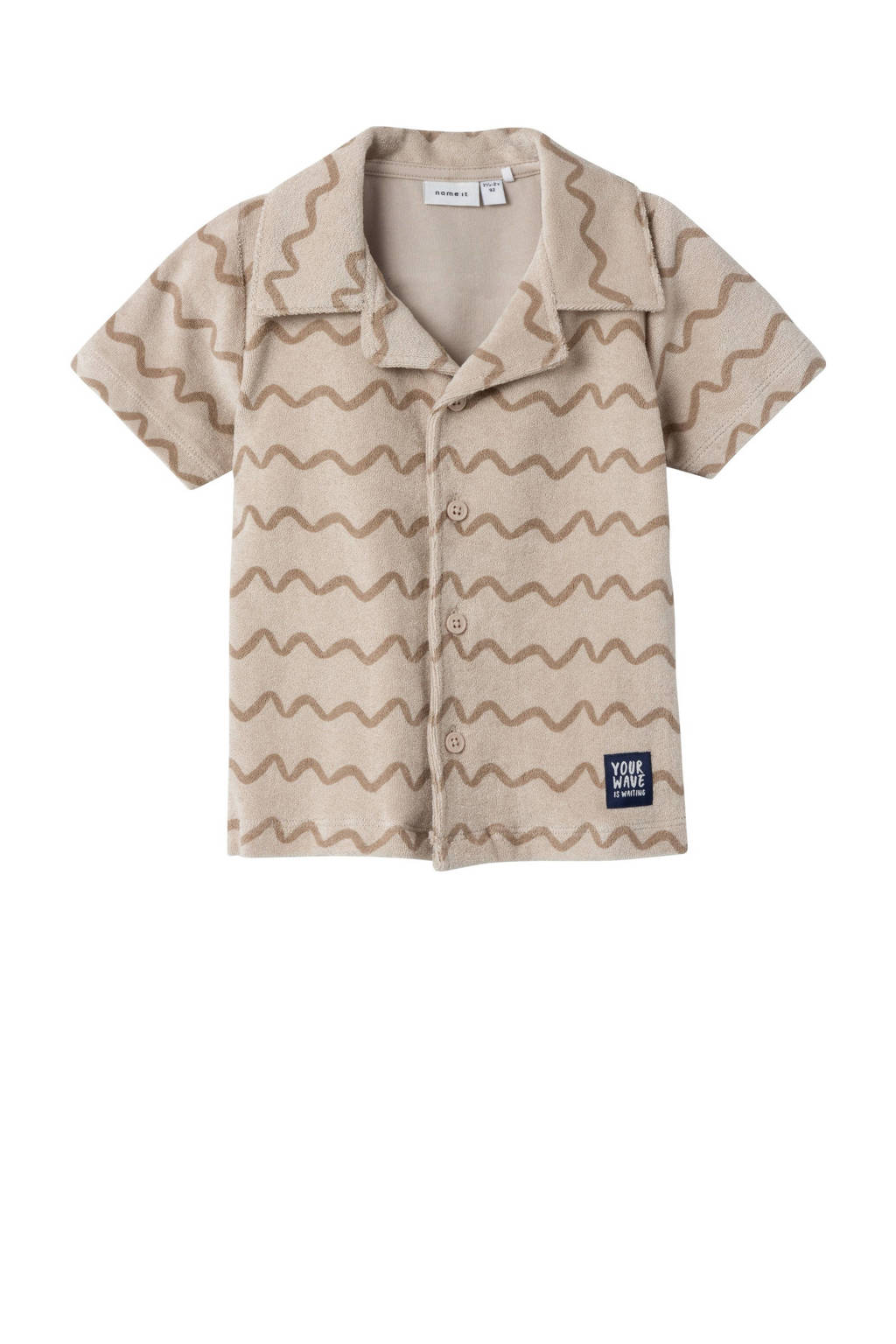NAME IT badstof overhemd NMMFELO met all over print lichtzand/beige