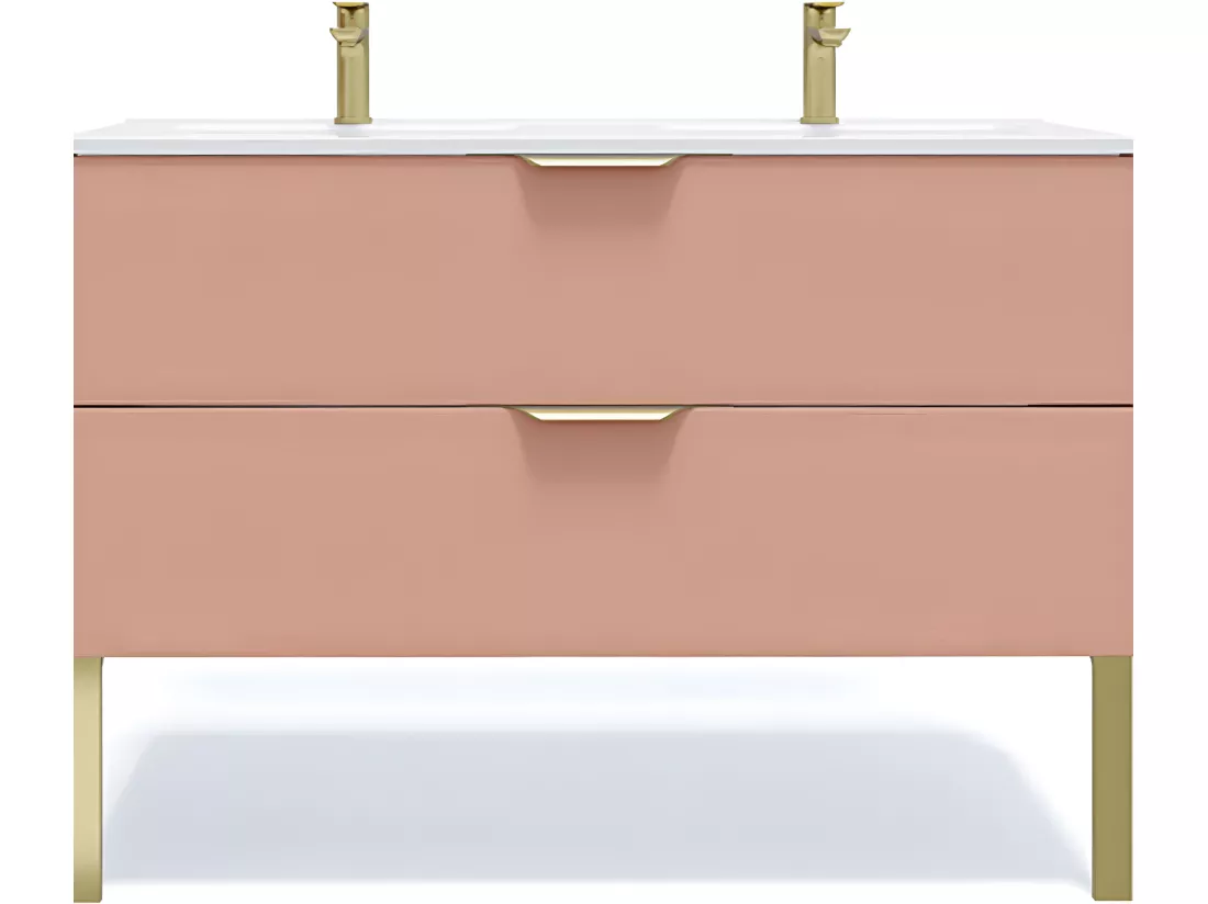 Meuble de salle de bain suspendu double vasque intégrée 120cm 2 tiroirs Abricot - Venice