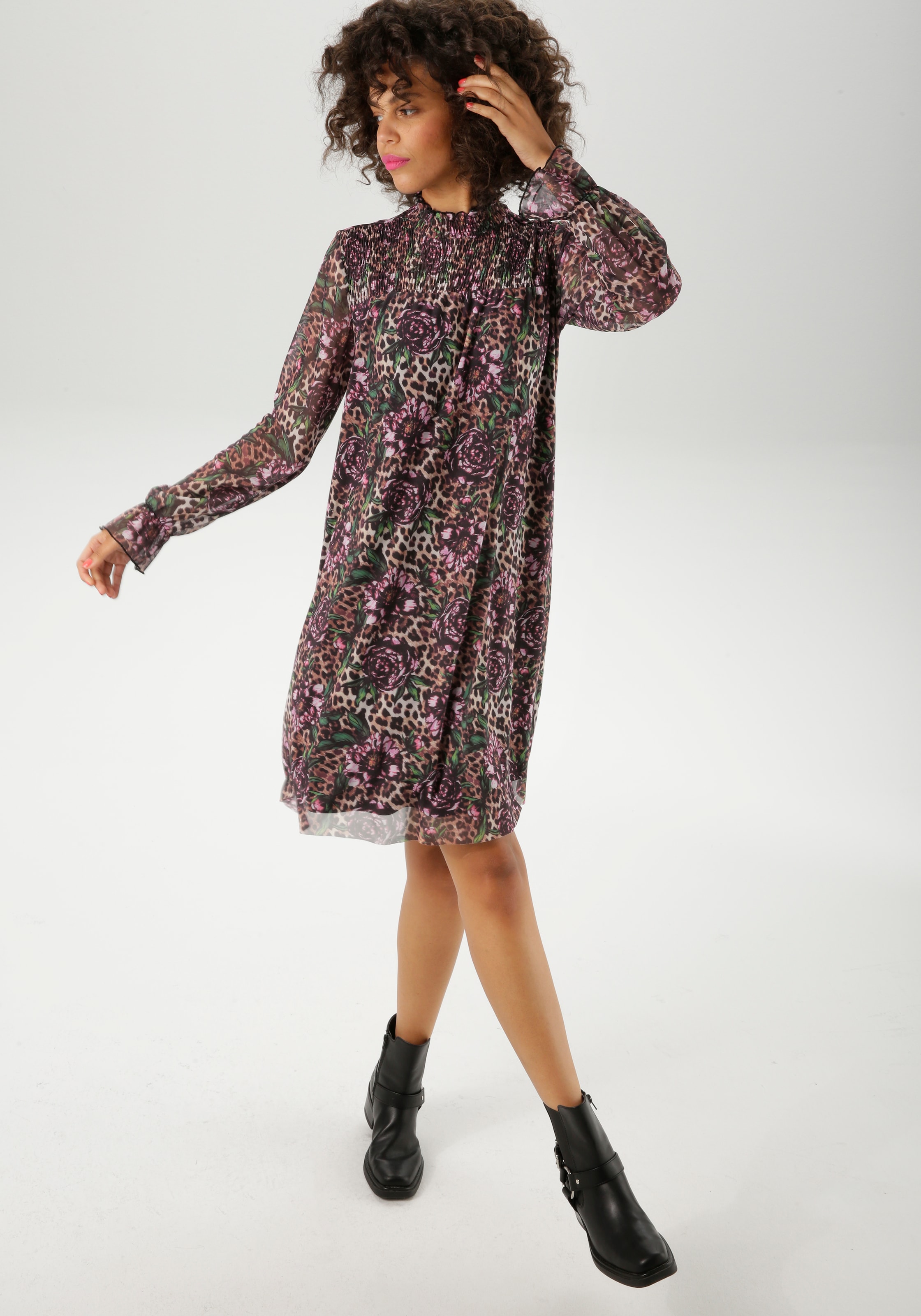 Aniston CASUAL Blusenkleid mit fantasievollem Leo- und Blumenmuster bedruckt - NEUE KOLLEKTION
