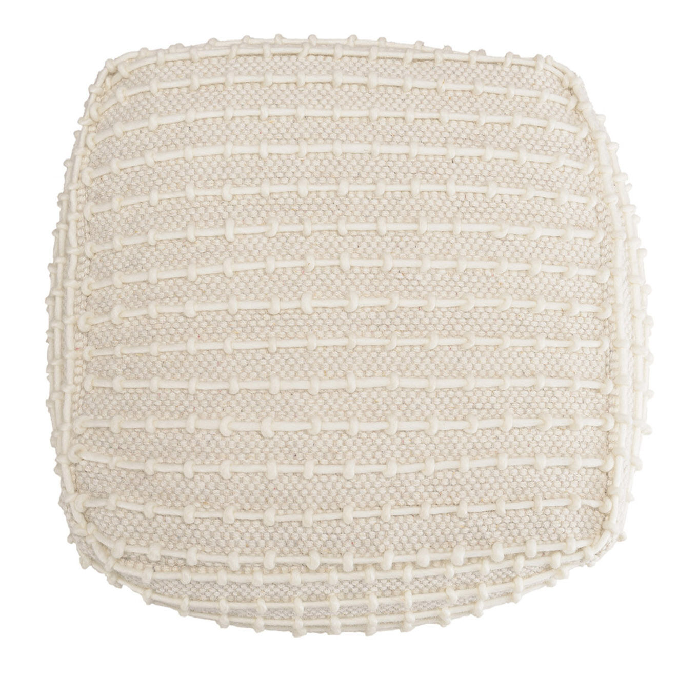 Macabane Pouf carré en Laine texturée Sacha ivoire - 50x50x46 cm