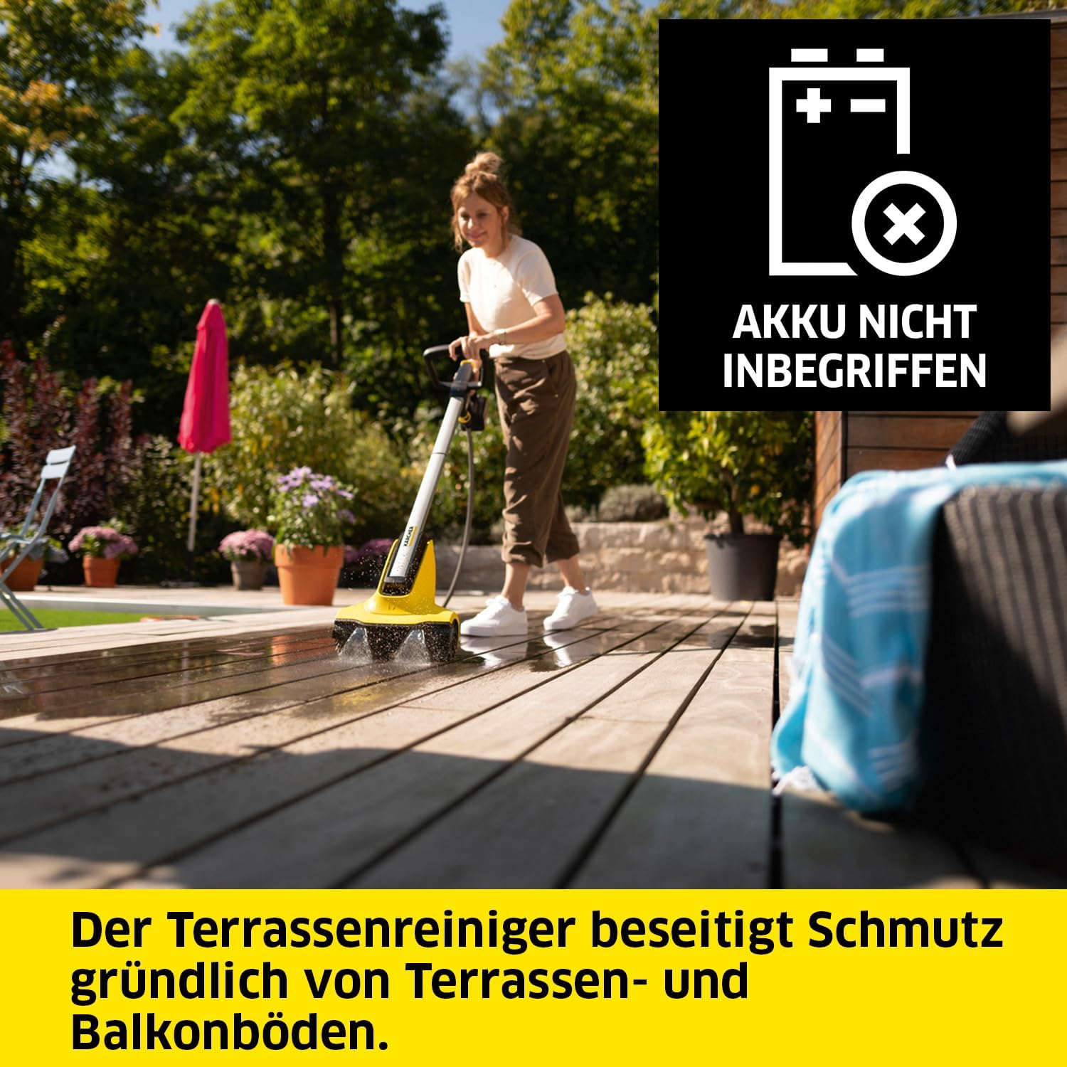 Kärcher 18 V Akku-Terrassenreiniger PCL 3-18, Druck: max. 10 bar, Wasserdurchfluss bei 4 bar: max. 180 l/h, Leistung je Akkuladung: max. 20-40 m2, ohne Akku und Ladegerät