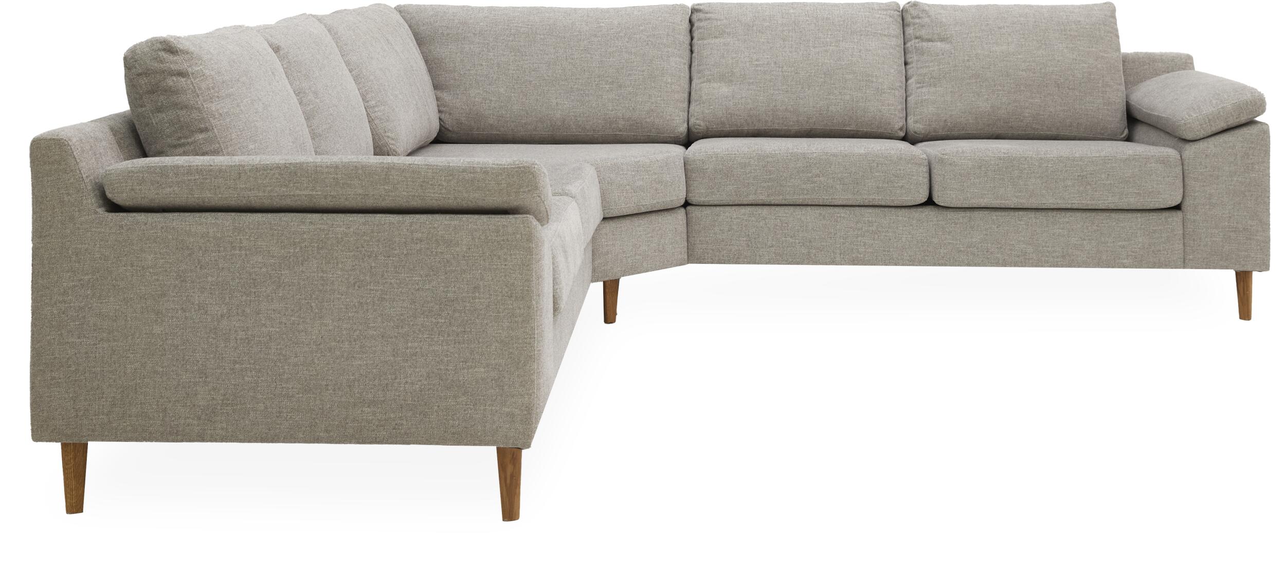 FLEX Hjørnesofa med 1 hjørnemodul, 2 endemoduler grå   ben træ