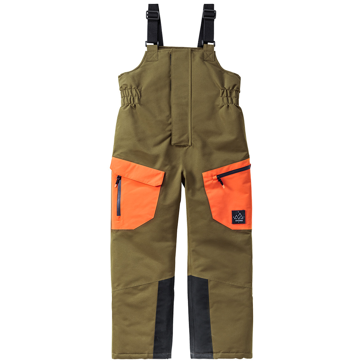 Famy Kinder Schneehose mit Hosenträger oliv / orange