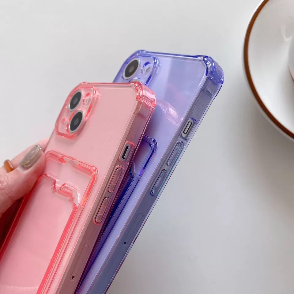 iPhone 13 Gummi Case Hülle mit Kartenfach   Air Cushion Fallschutz -Transparent