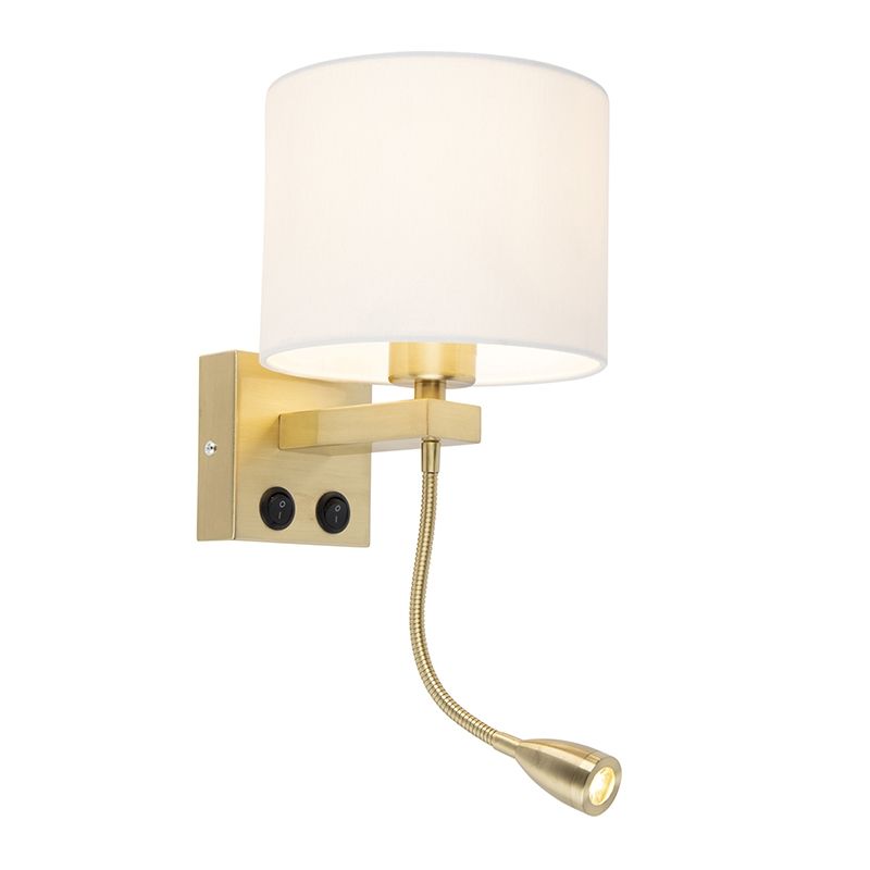 Art deco wandlamp goud met witte kap - Brescia