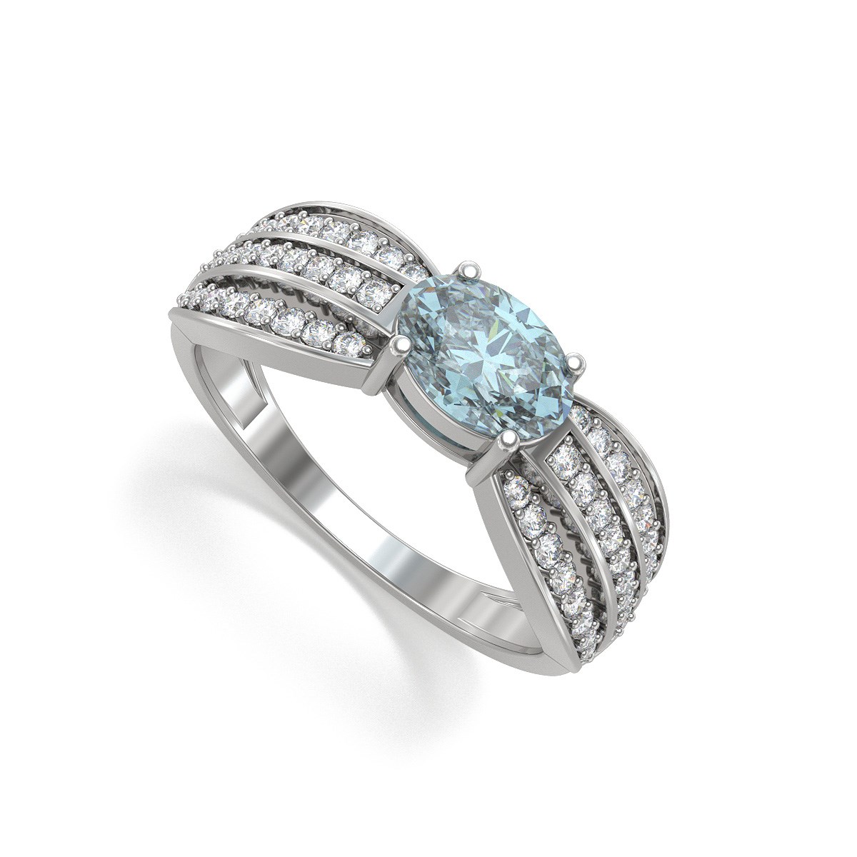 Bague Aigue-Marine et diamants sur Argent 925 2.89grs