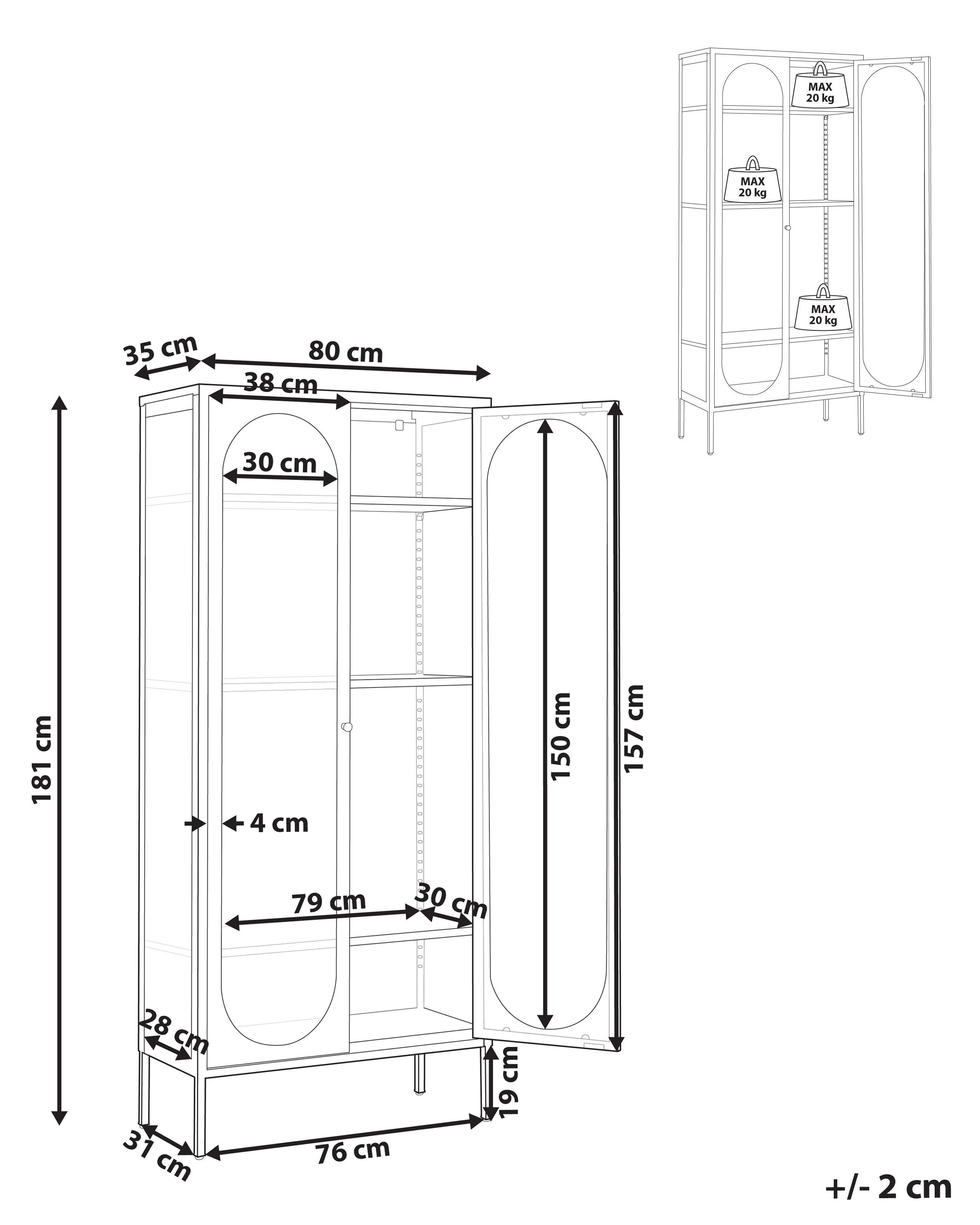 Glazen vitrinekast FOXTON Metaal 80 cm Zwart
