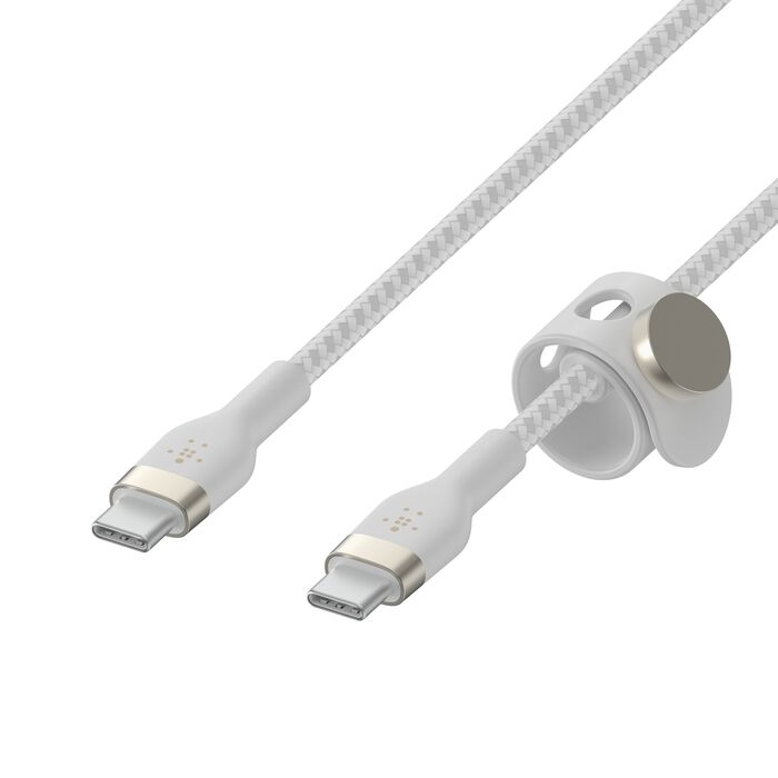 (1m) 60W Boost Charge Pro Flex USB C auf USB C Ladekabel Nylon Datenkabel Power Delivery mit Kabel Organizer (CAB011bt1MWH) - Weiss