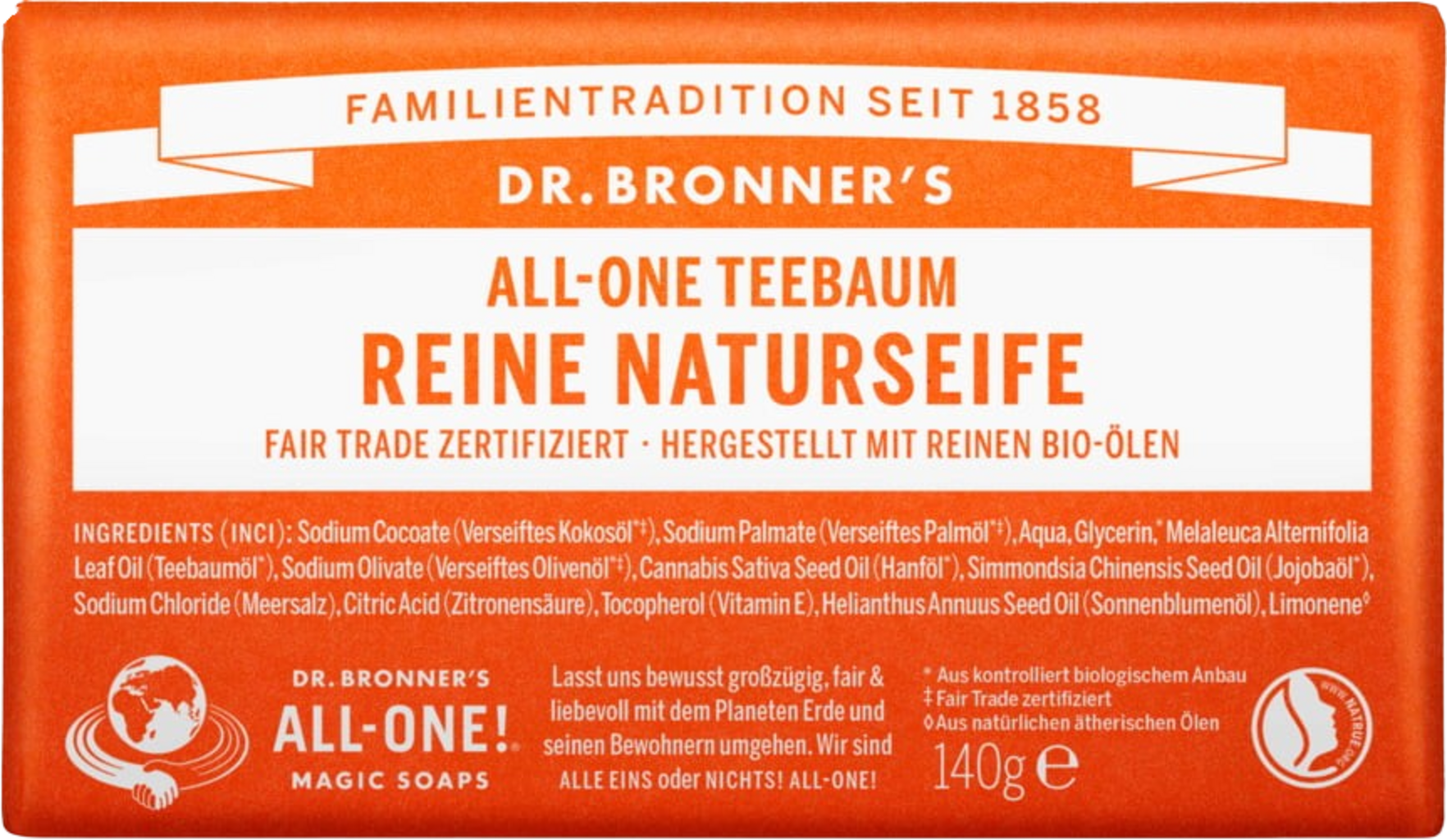 Dr. Bronner's  Bar Soap Teebaum, 140 g