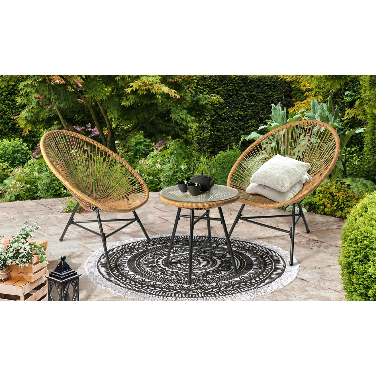 Pratik Garden Salon de jardin 2 places cuba beige/noir