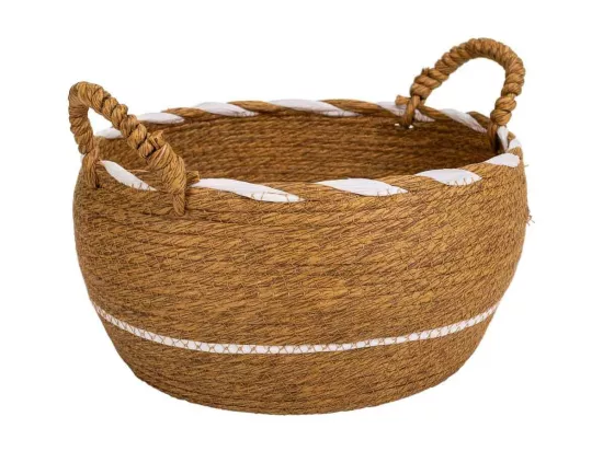 Panier en fibre naturelle tissé à la main marron 30x18x26h