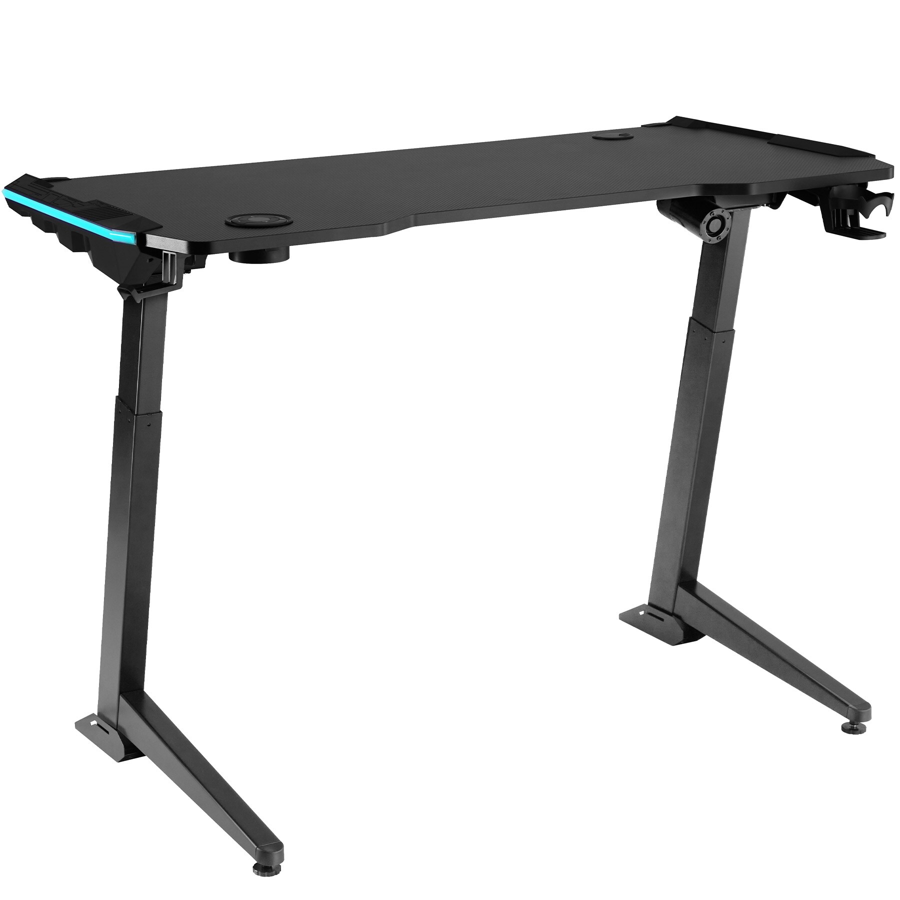 tectake® Schreibtisch, höhenverstellbar, Tischplatte in Carbon-Optik mit LED-Zierleisten, 1300 x 672 x 720 - 1210 mm