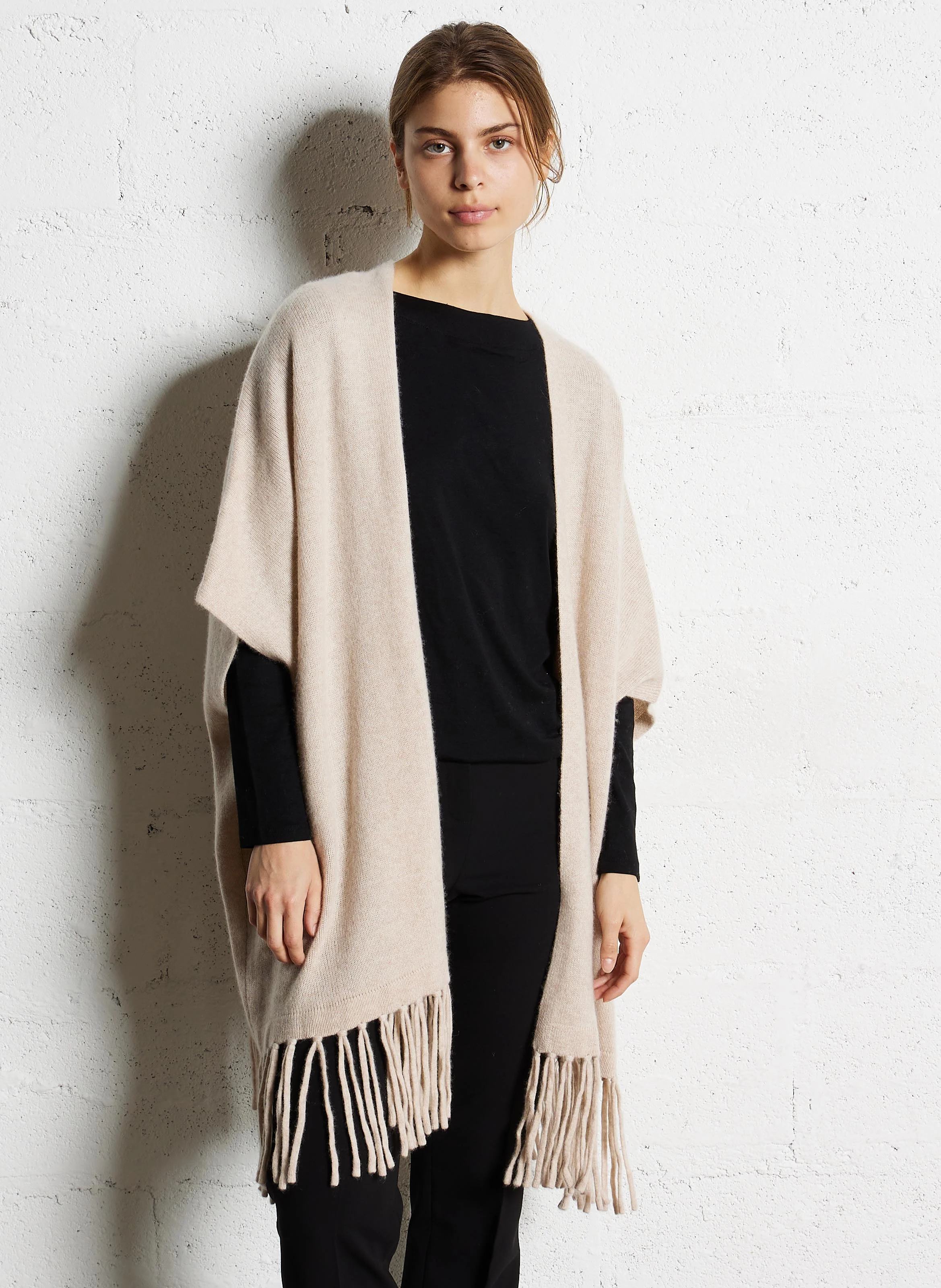GWENNYX - Cardigan à franges en cachemire | Beige