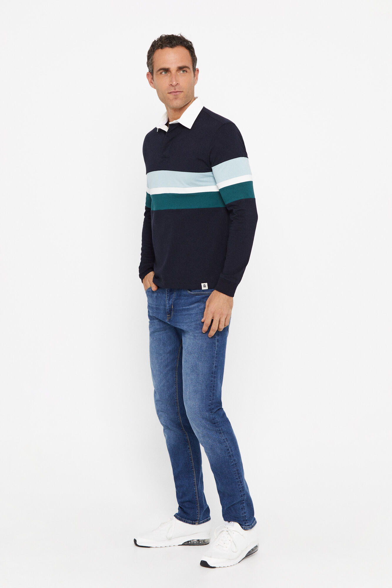 Polo de rugby com tecido contrastante - Azul marinho