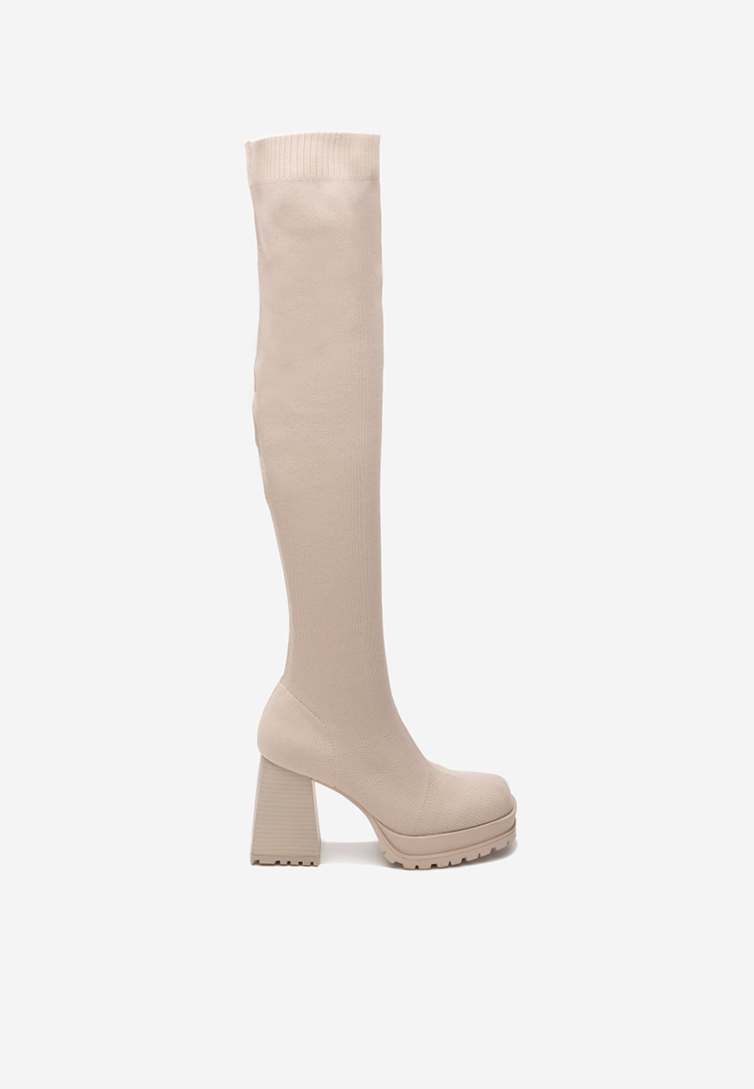 Bottes haute à talon carré beige Zalea