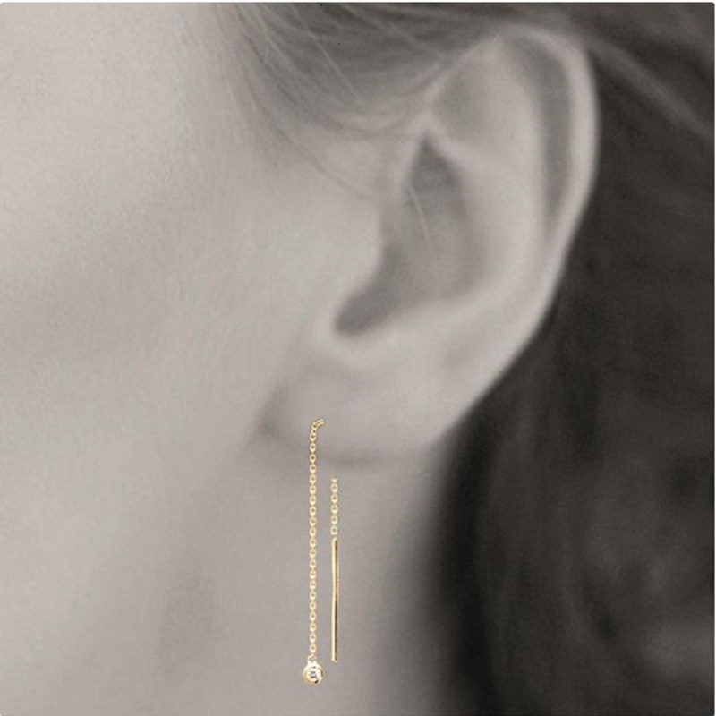 Boucles d'oreilles traversantes chaînes oxyde de zirconium rond tombant Plaqué or 750 3 microns