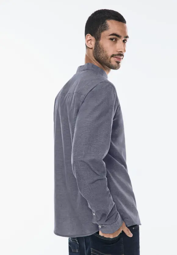 Struktur Stehkragen Hemd - deep blue chambray