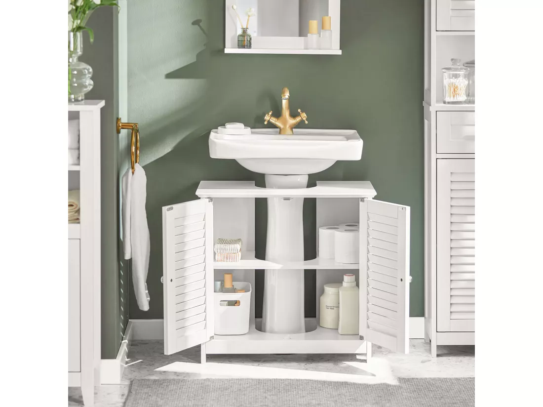 Meuble sous-Lavabo Meuble de Salle de Bain - 2 Portes et 2 étages -Blanc, FRG237-II-W