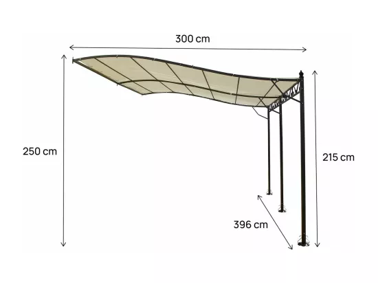 Pergola tonnelle adossée en métal - 3 x 4 m - Beige