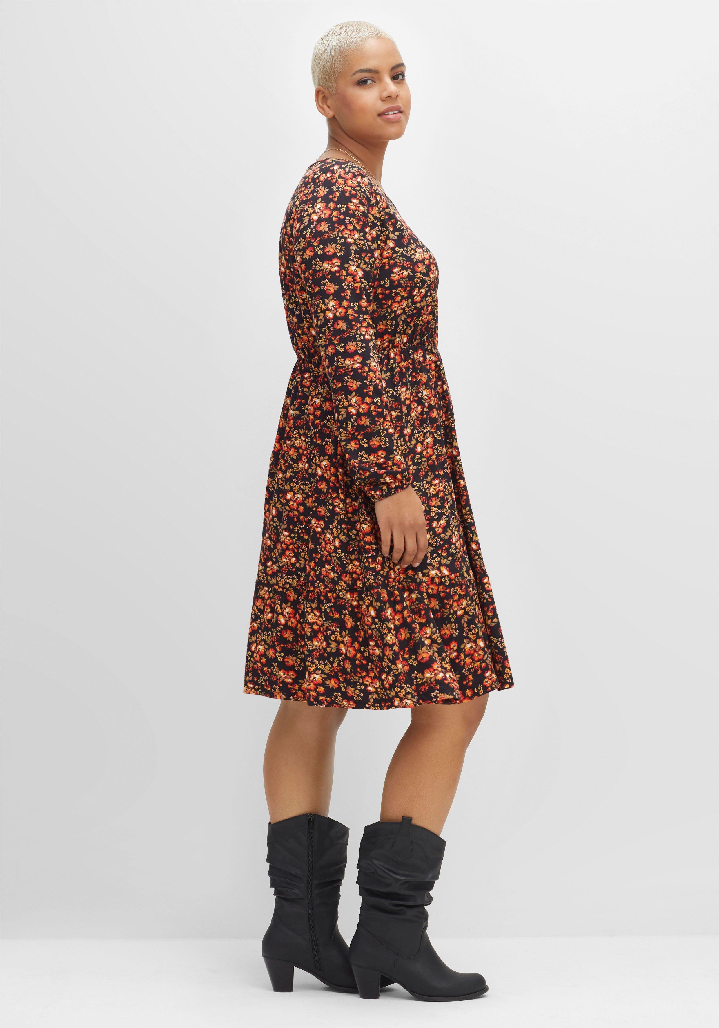 Knielanges Jerseykleid mit Blumenprint