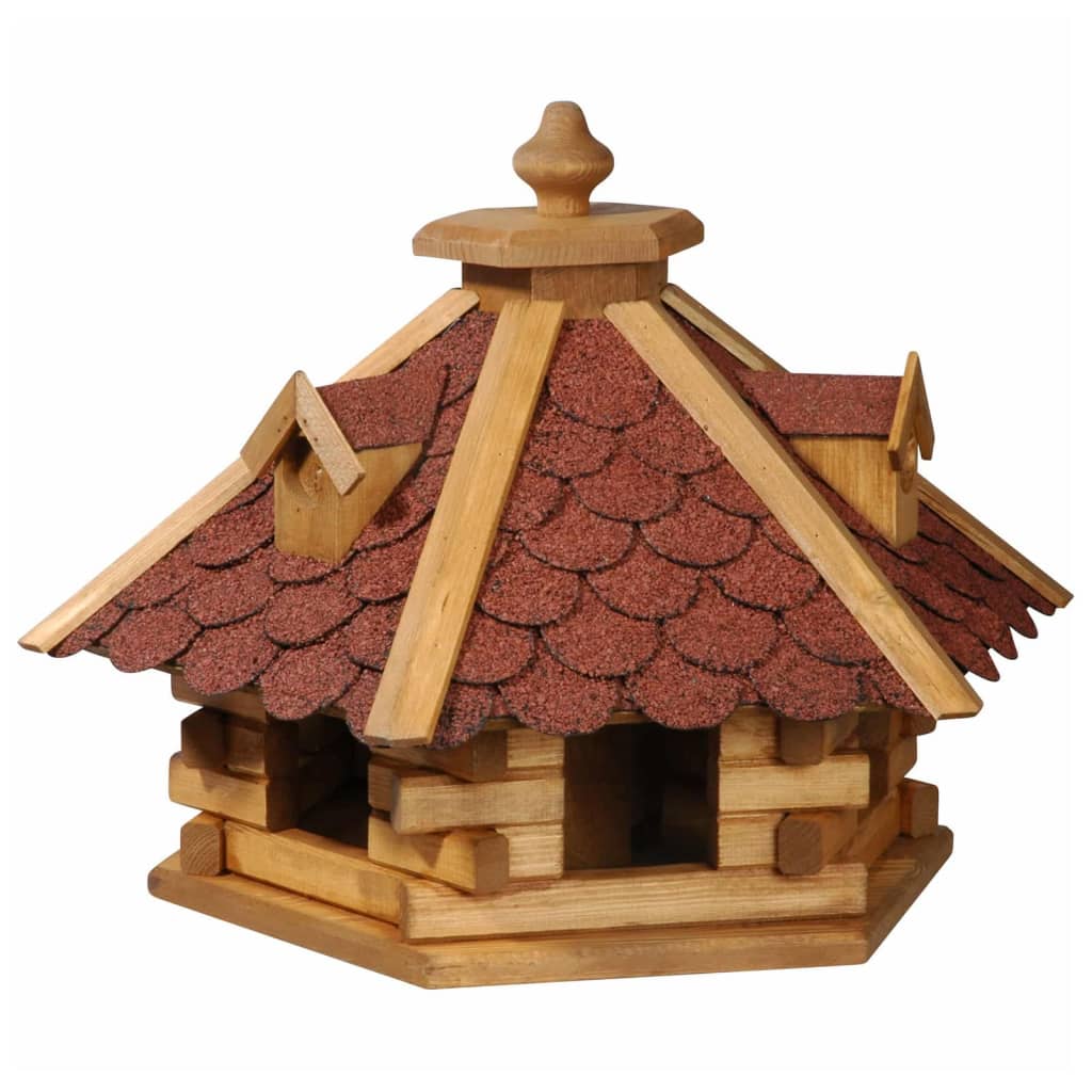 Maison à oiseaux hexagonale naturel et rouge