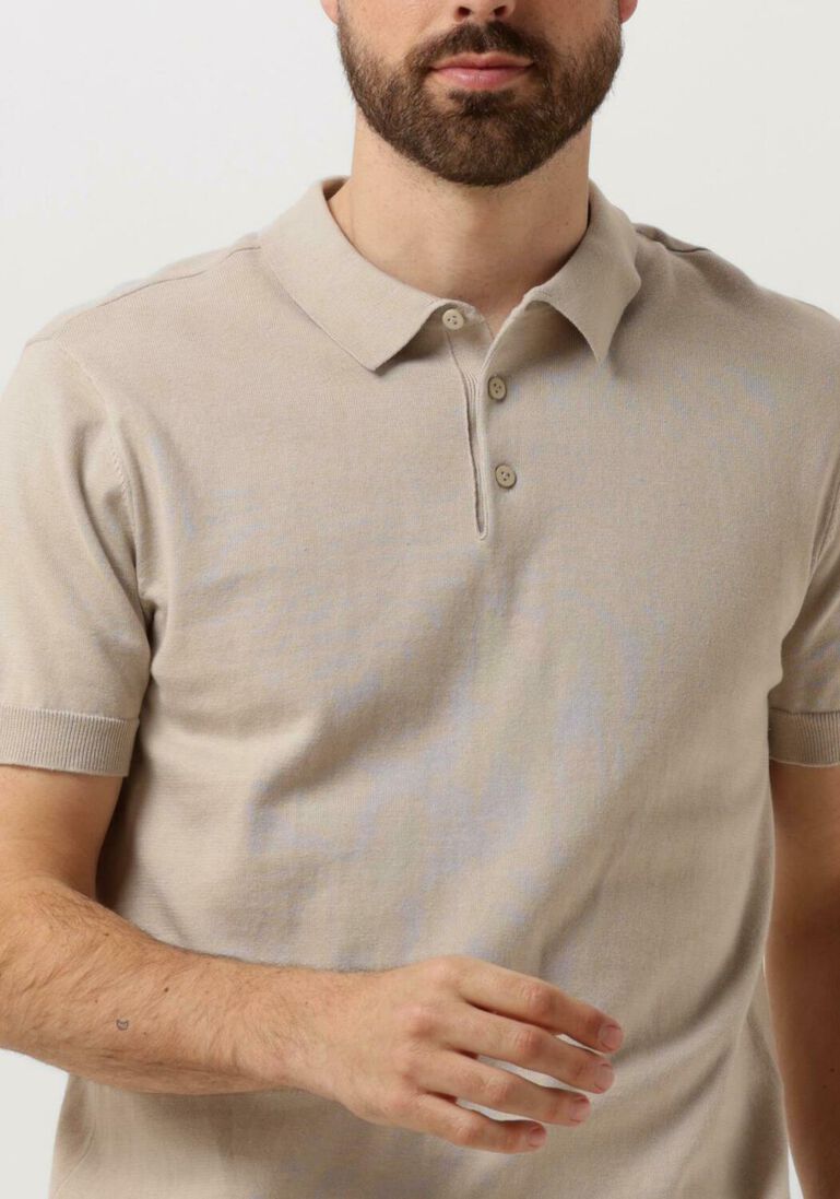 PURE PATH zand pure path polo knitted shortsleeve polo button up with chest embroidery
