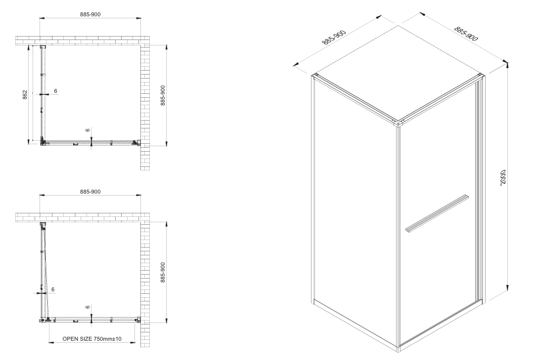 SaniGoods Harper douchecabine met schuifdeur 90x90x200cm goud