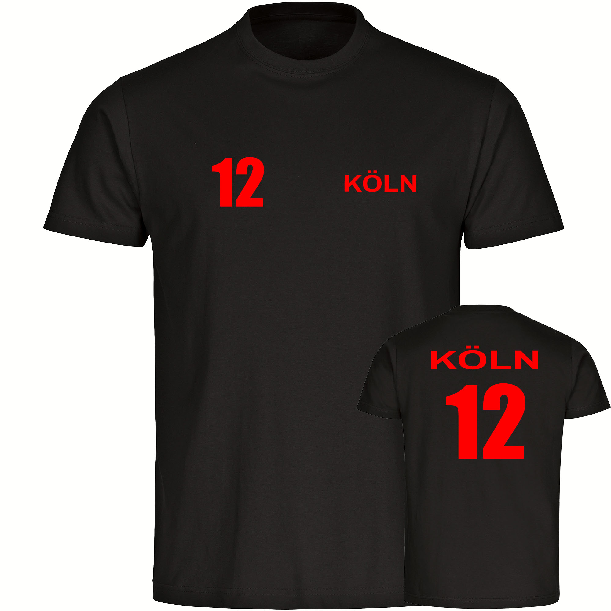 multifanshop® Herren T-Shirt - Köln - Trikot Nummer 12 - Druck rot
