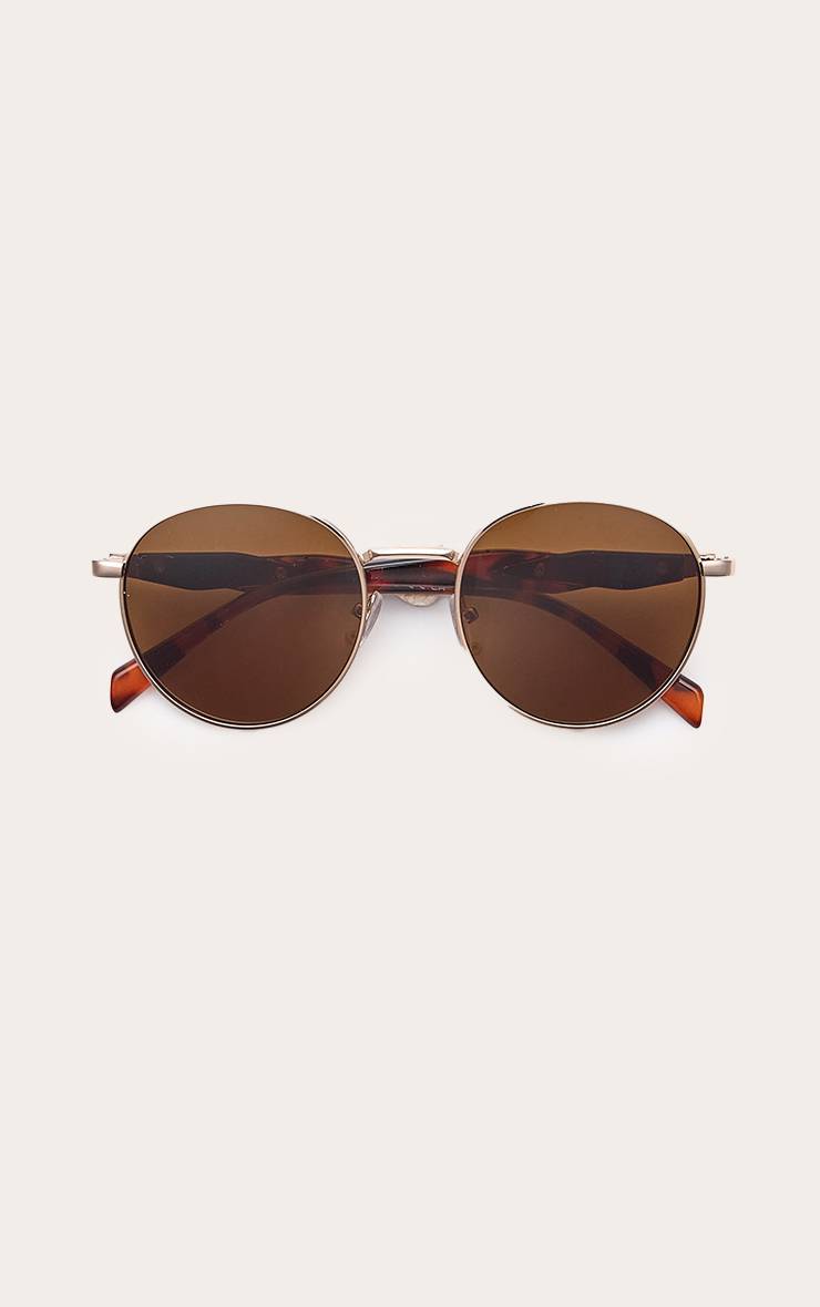 Doré Lunettes De Soleil Rondes À Monture Métallique