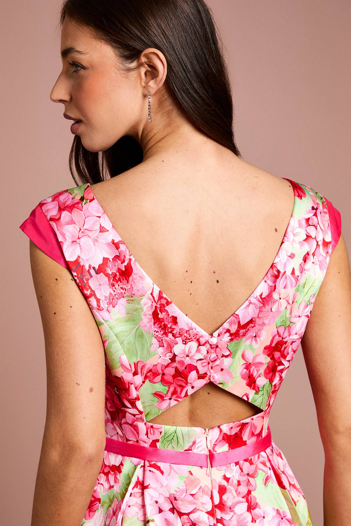 Coast Robe Mi-Longue Imprimé Floral en Sergé Asymétrique