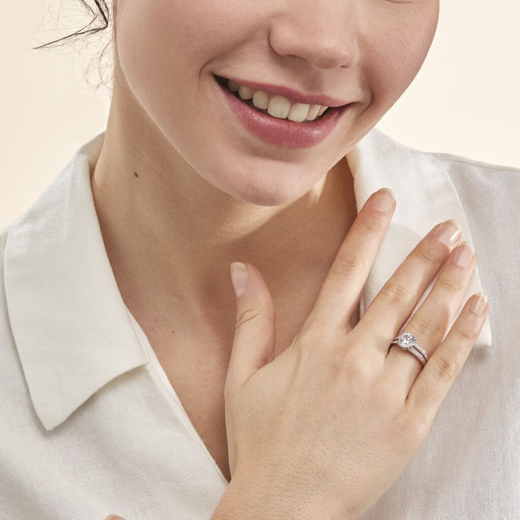 Bague Solitaire Anthyme Or Blanc Oxyde De Zirconium