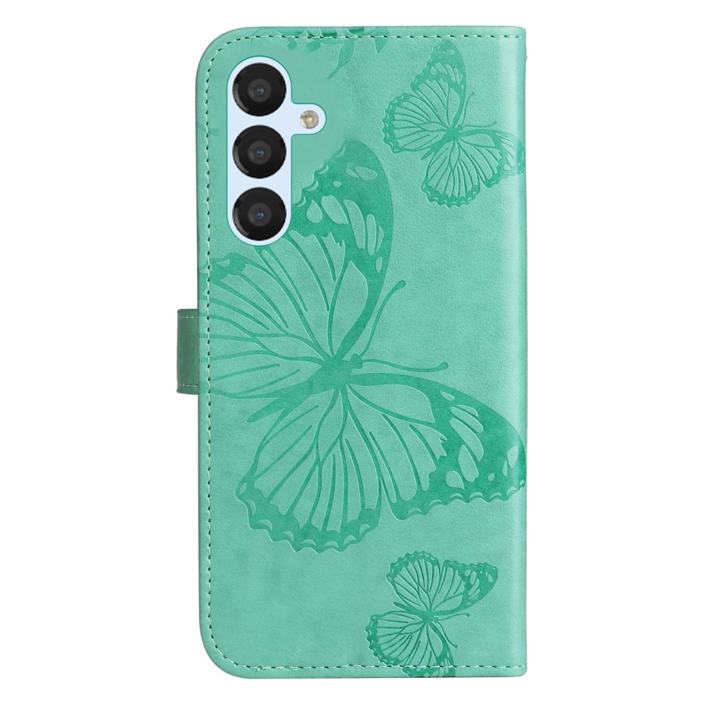 Samsung Galaxy A54 5G Leder Tasche mit Kartenfach   Handschlaufe Schmetterling - Türkis