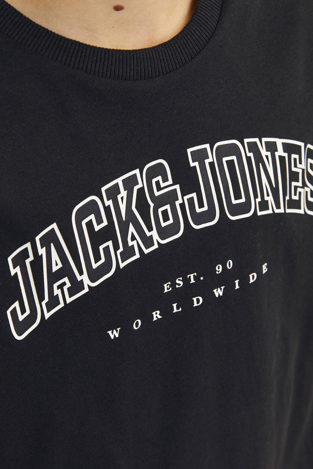 JACK & JONES T-shirt JJECALEB VARSITY met logo zwart