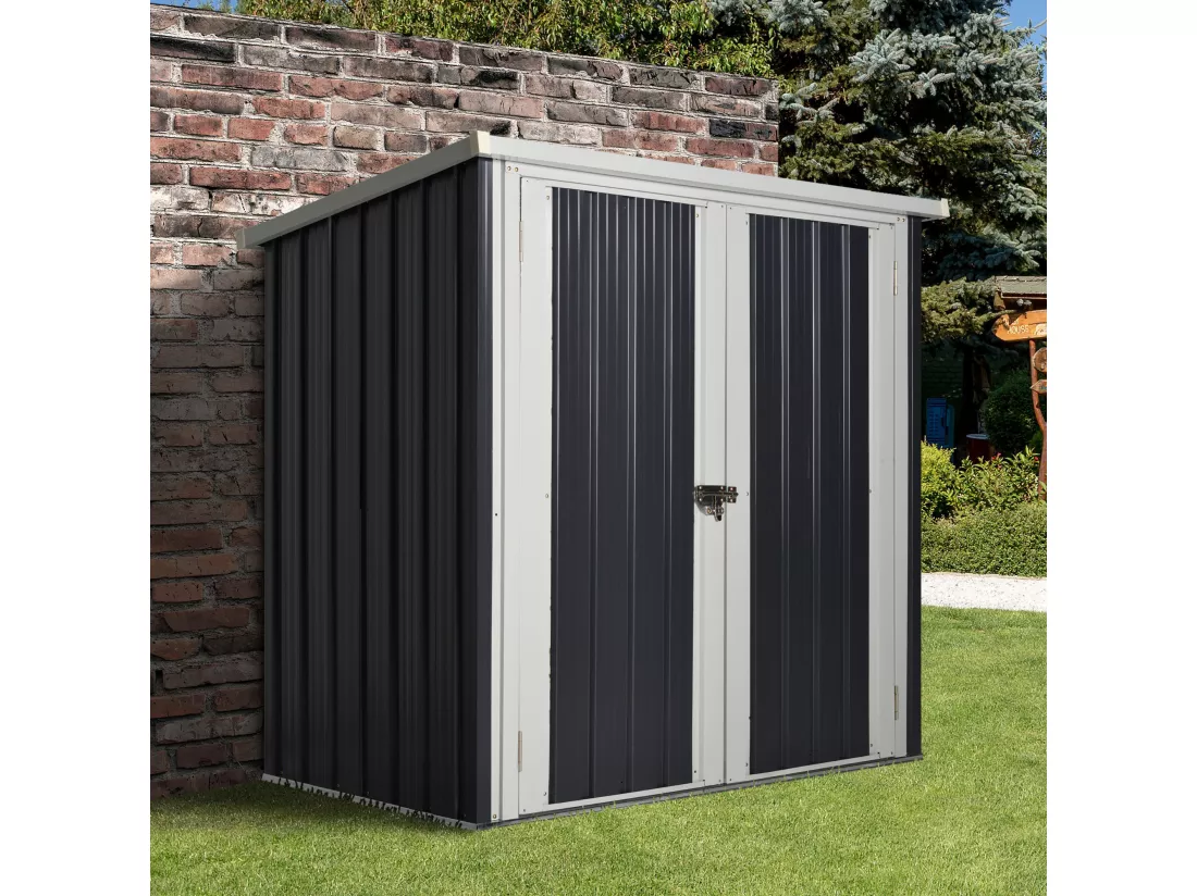 Abri de jardin - remise pour outils - abri vélo - abri poubelle - 2 portes verrouillables - dim. 147L x 86l x 134H cm - tôle d'acier noir blanc
