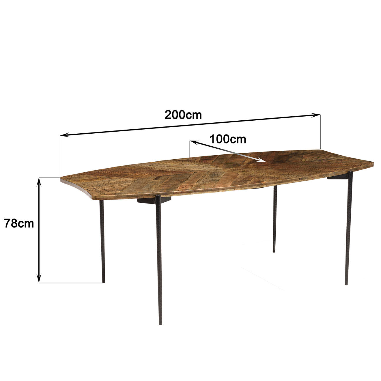 Macabane Table à manger bords concaves bois recyclé Kiara bois - 200x100x78 cm