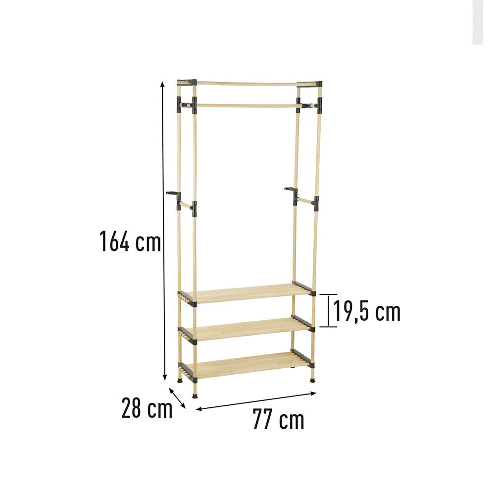 Penderie avec 3 étageres bois beige et plastique noir - 77x28xH164cm