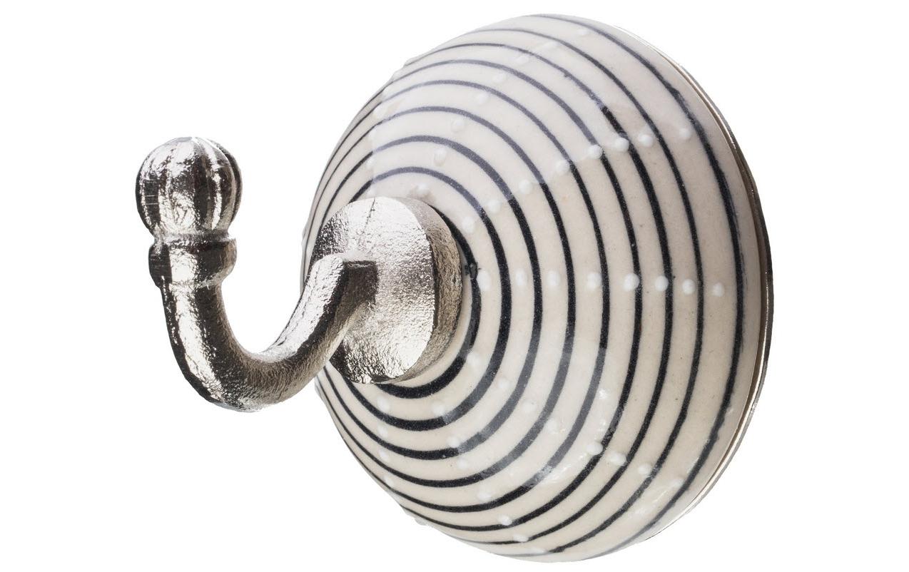 Wandhaken aus Keramik Weiss, gestreiftBemalter Wandhaken aus Keramik